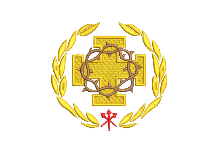Cross with Crown and Leaves Embroidery Designs