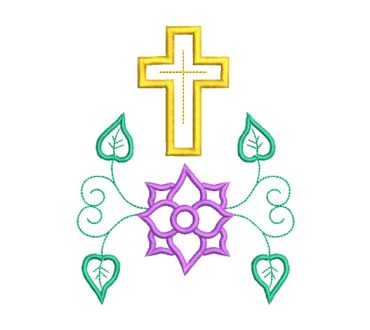 Cross with Leaves and Flowers Embroidery Designs