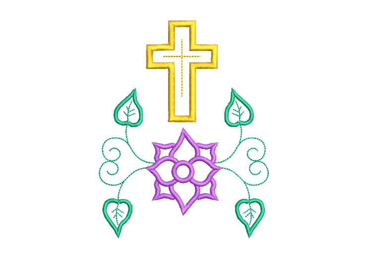Cross with Leaves and Flowers Embroidery Designs