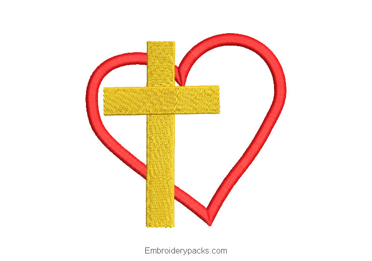 Cross with heart embroidery design