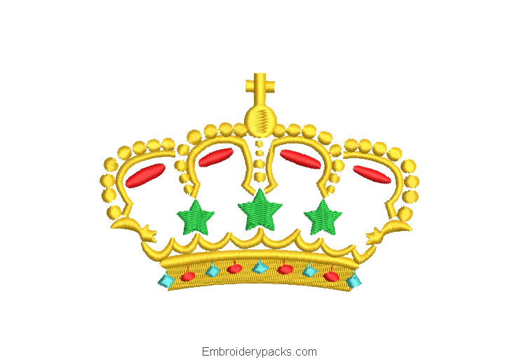 Crown with star embroidery design