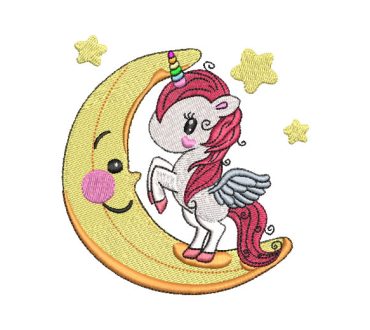 Cute Unicorn with Moon Embroidery Designs