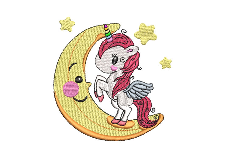 Cute Unicorn with Moon Embroidery Designs