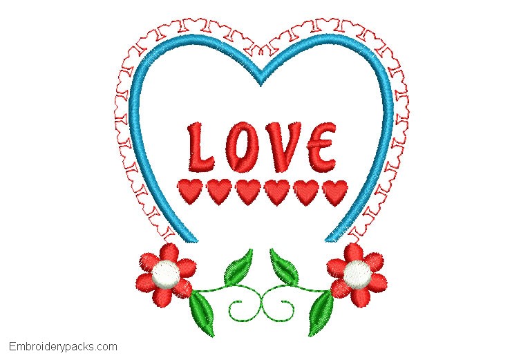 Design Embroidery of Flowers with Heart