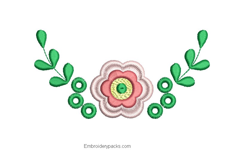 Design Embroidery of Flowers with Leaves