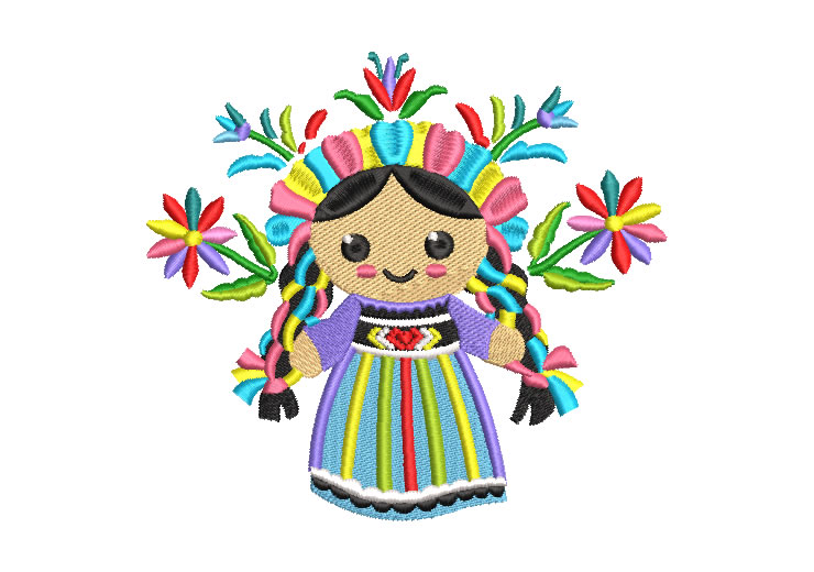 Doll with Colorful Dress and Crown Embroidery Designs