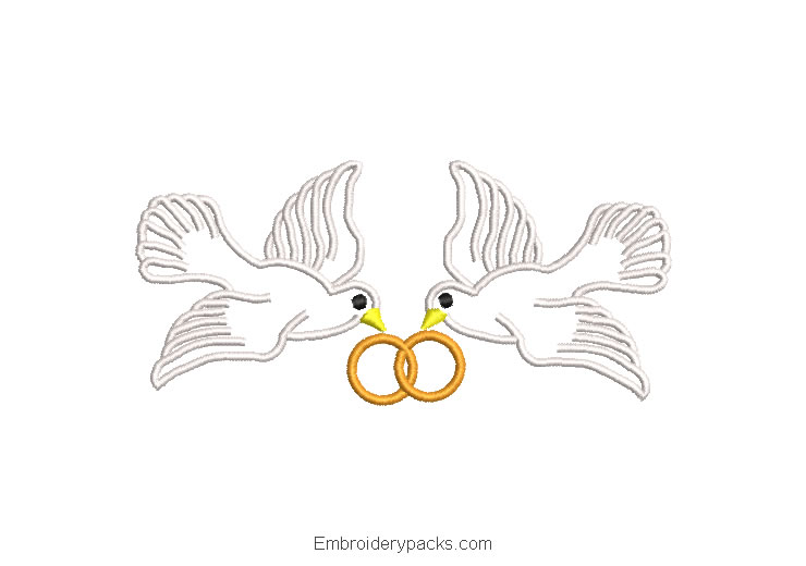 Doves with wedding rings embroidery design