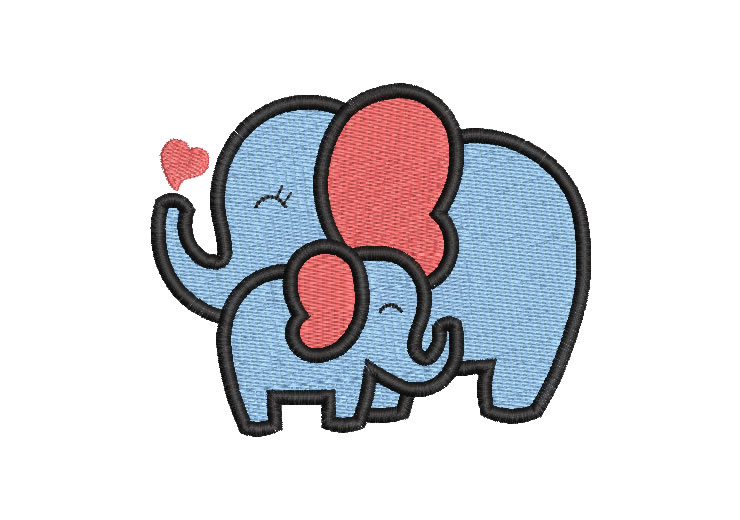Elephant with baby Embroidery Designs
