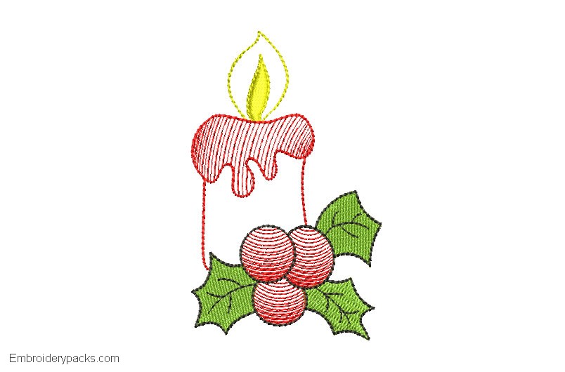 Embroidered Christmas candle design for embroidery