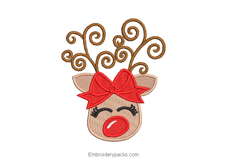 Embroidered Christmas reindeer with bow design