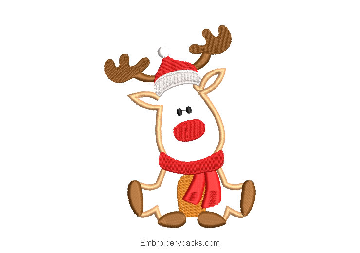 Embroidered Christmas reindeer with scarf design