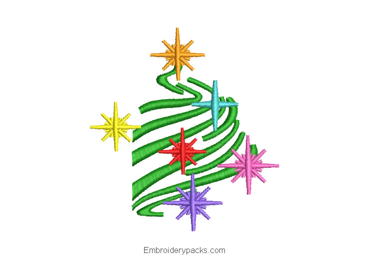 Embroidered Christmas tree with colored stars