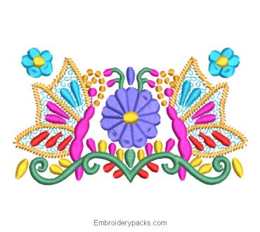 Embroidered Design Colorful Flowers with Butterfly