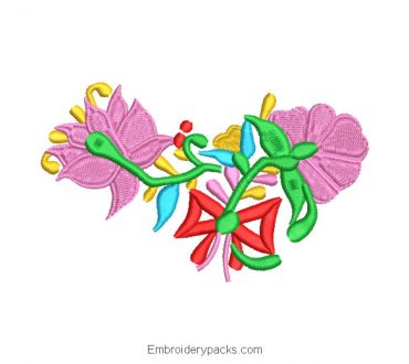 Embroidered Design Colorful Flowers with bow