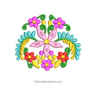 Embroidered Design Flowers and Colorful Branches