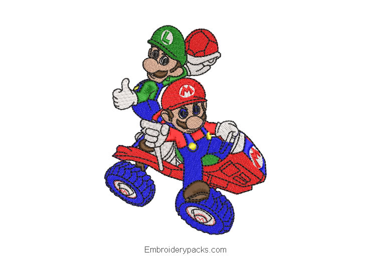 Embroidered Design Mario Bros and Luigi in Car