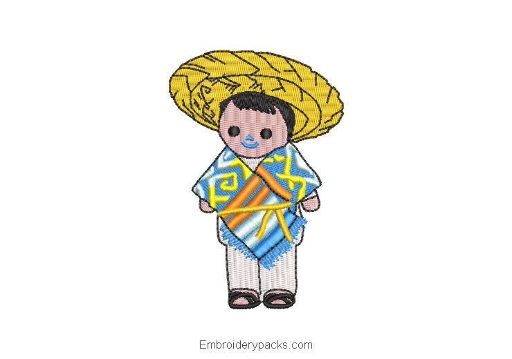 Embroidered Design Mexican Child Doll