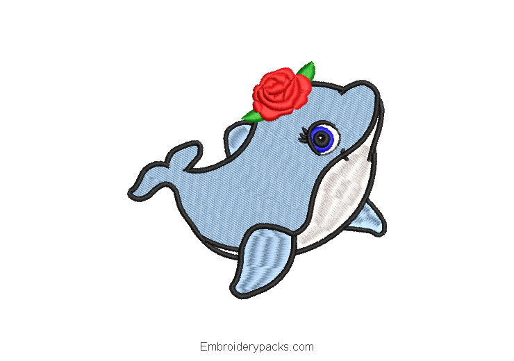 Embroidered Dolphin Design with Rose Flowers
