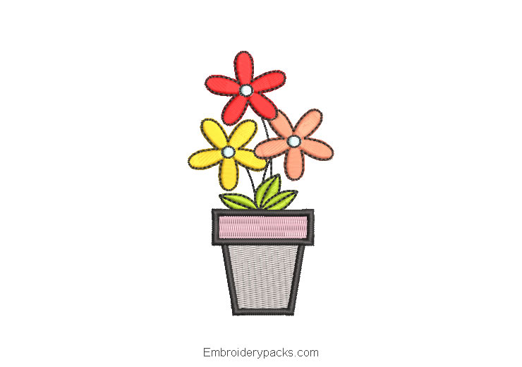Embroidered Flower Pot Design