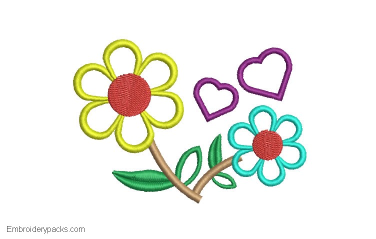 Embroidered Flowers Design with hearts
