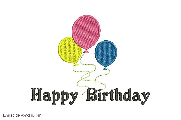 Embroidered Happy Birthday design with Balloon