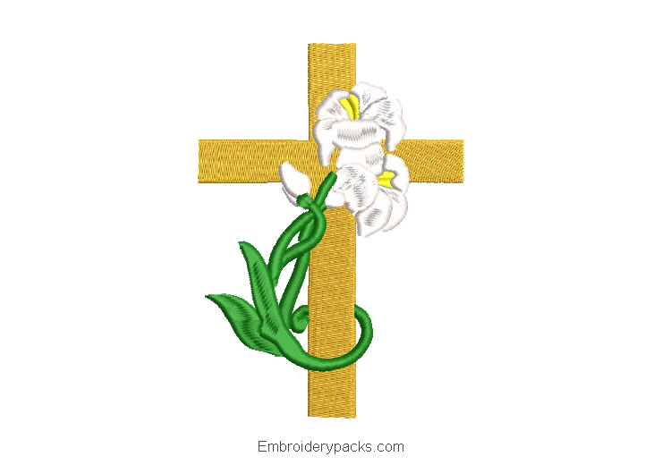 Embroidered cross design adorned with plants