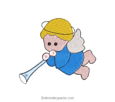Embroidered design baby angel with trumpet