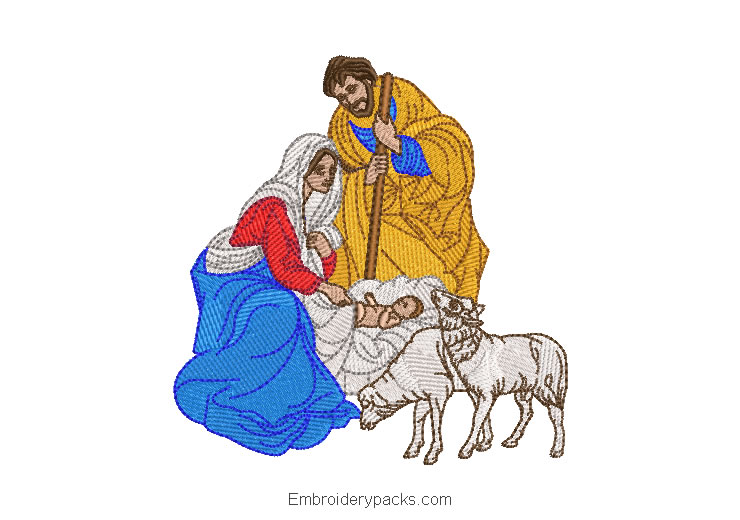 Embroidered design birth of baby jesus