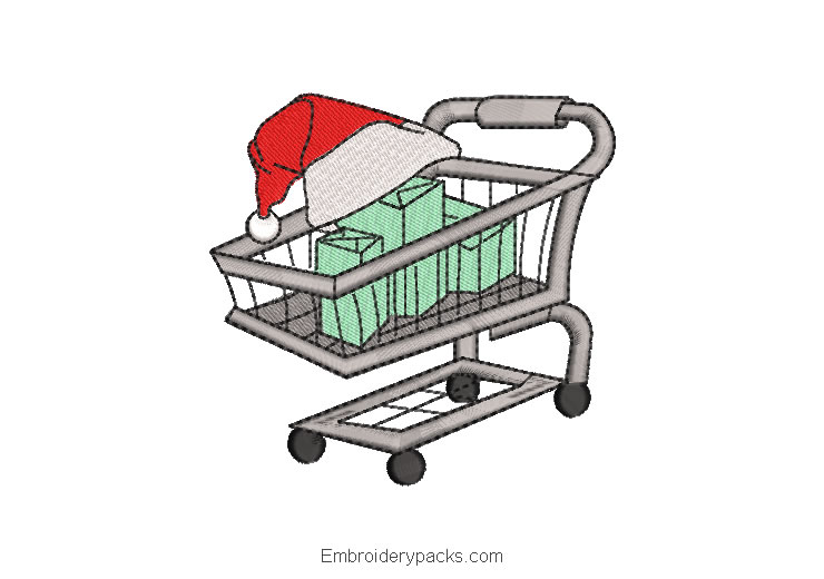 Embroidered design cart with christmas gifts