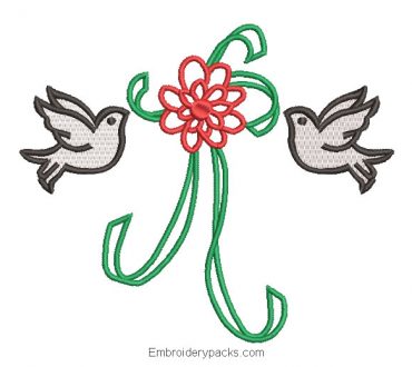 Embroidered design flower bows with dove