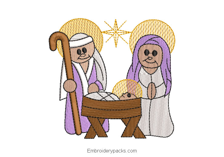 Embroidered design maria jose and the baby jesus