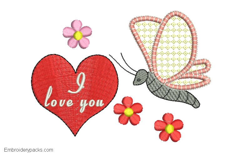 Embroidered design of I love you in heart