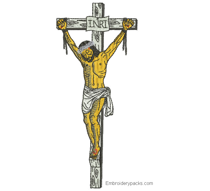 Embroidered design of Jesus crucified