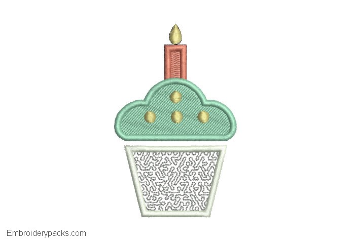 Embroidered design of birthday cake