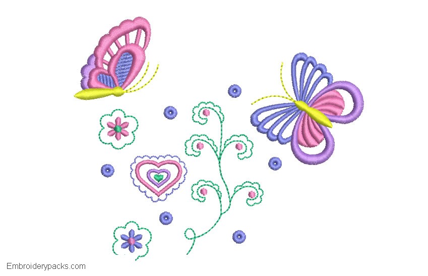Embroidered design of butterfly and hearts