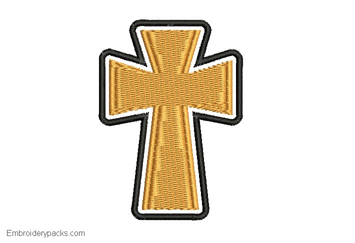 Embroidered design of cross with edge for machine
