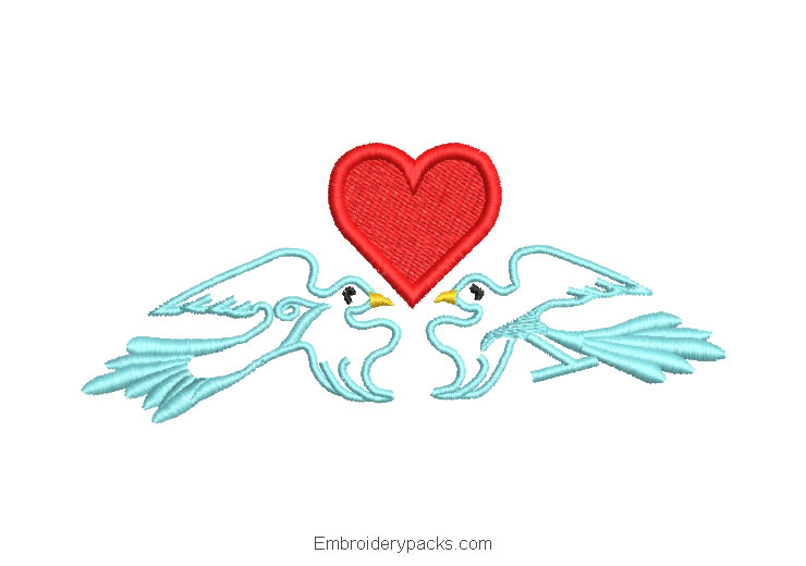 Embroidered design of doves with heart in the middle