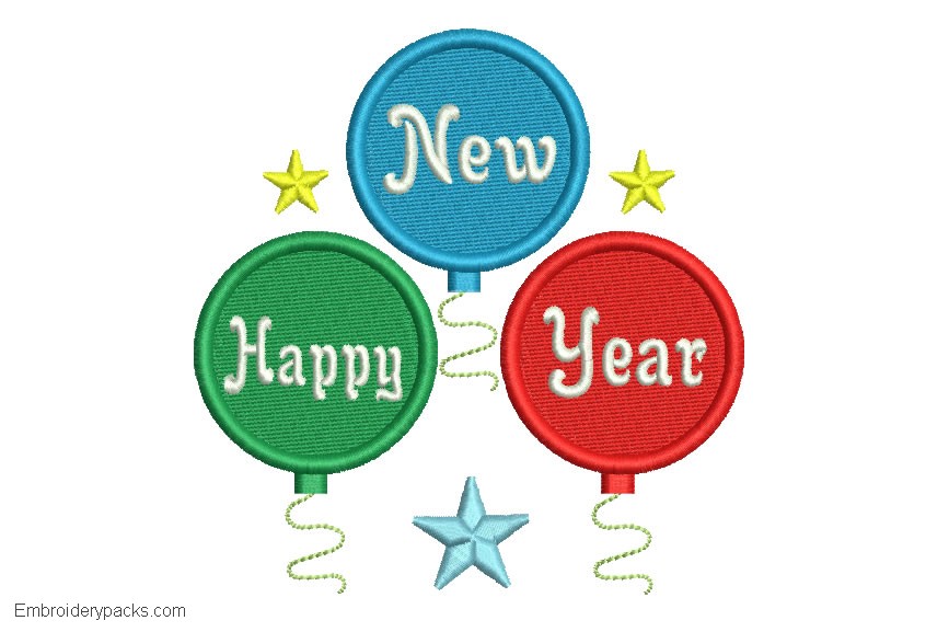 Embroidered design of happy new year