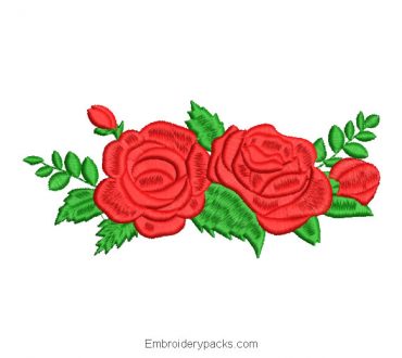 Embroidered design of pretty roses with green branches