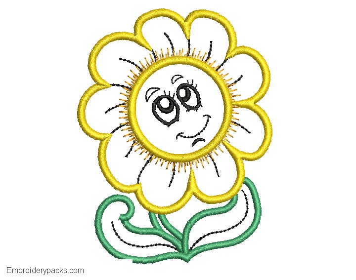 Embroidered design of sunflower for machine