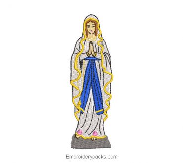 Embroidered design of virgin mary praying
