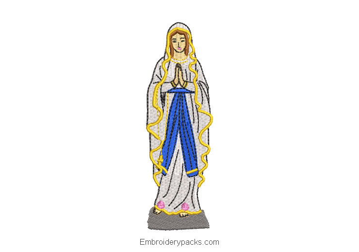 Embroidered design of virgin mary praying