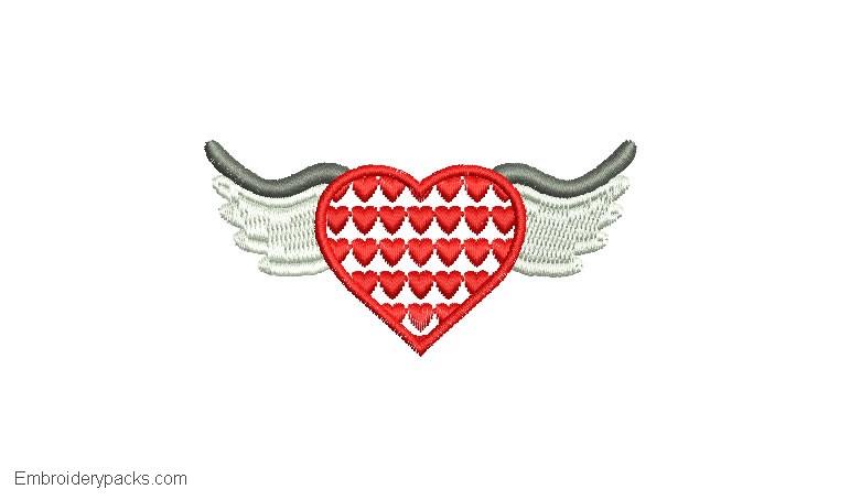 Embroidered heart design with wings 1