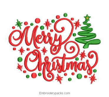Embroidered merry christmas letter design with tree
