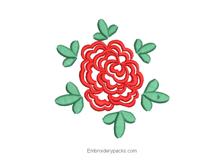 Embroidered rose design with leaf decoration