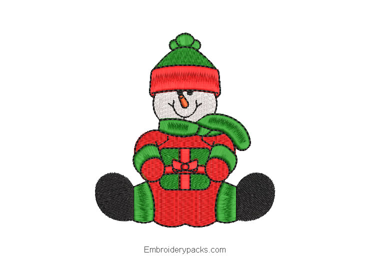 Embroidered snowman with christmas dress
