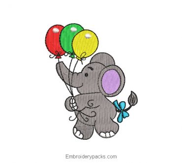Embroidery Design Baby Elephant with Balloons