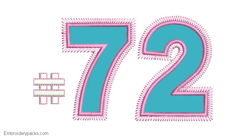 Embroidery of Number 72 with Application