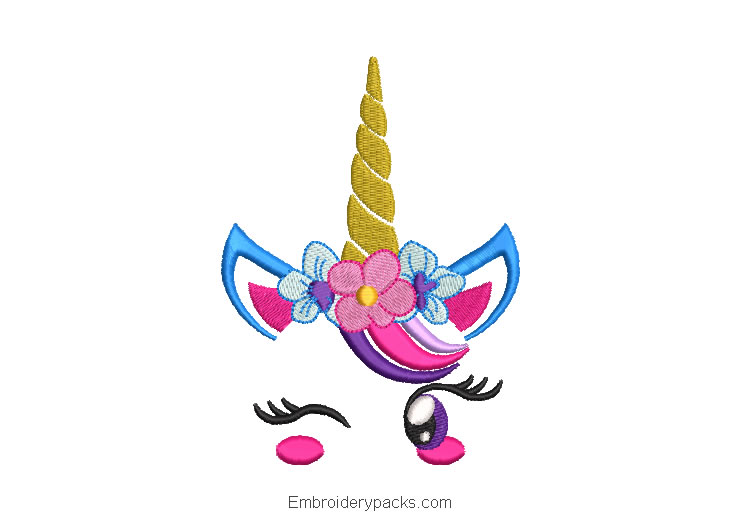 Embroidery pony unicorn winking
