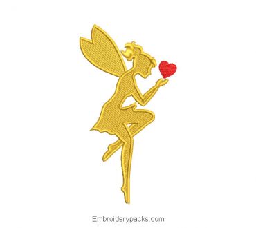 Fairy with heart embroidery design